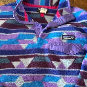 Patagonia Purple and Blue Patterned Cowl Sweater